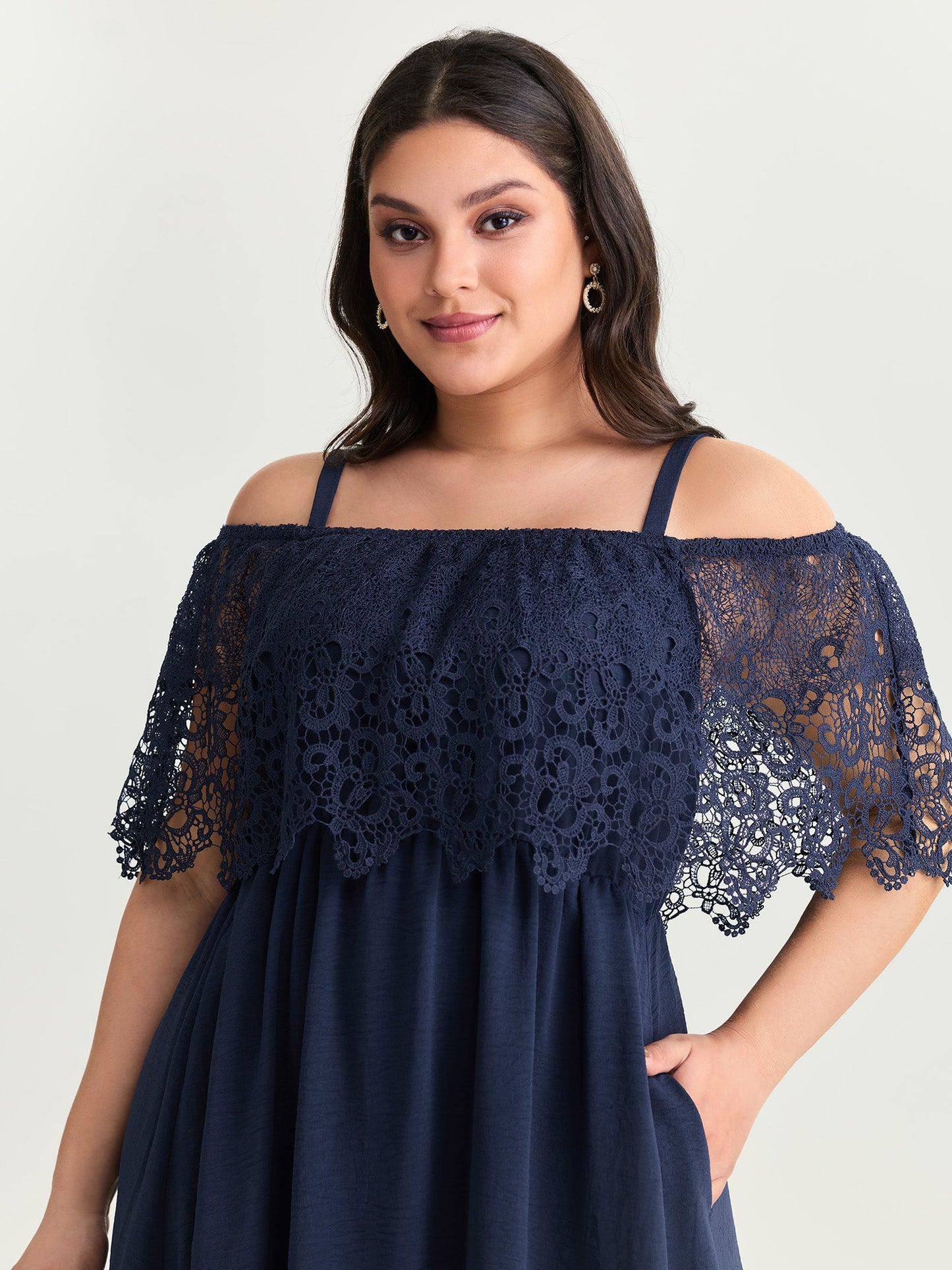 Sheer Lace Off-Shoulder Midi Dress