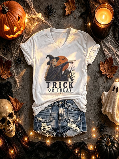 V-Neck Retro Funny Halloween Basketball Don't Point At Me Trick Or Treat Print T-Shirt