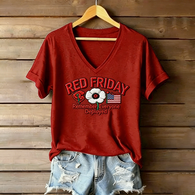Women's Red Friday Poppy Art Print Casual T-Shirt
