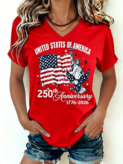 🔥Buy 3 Get 10% Off🔥Women's 1776-2026 Statue of Liberty Anniversary Eagle Print V-neck T-shirt
