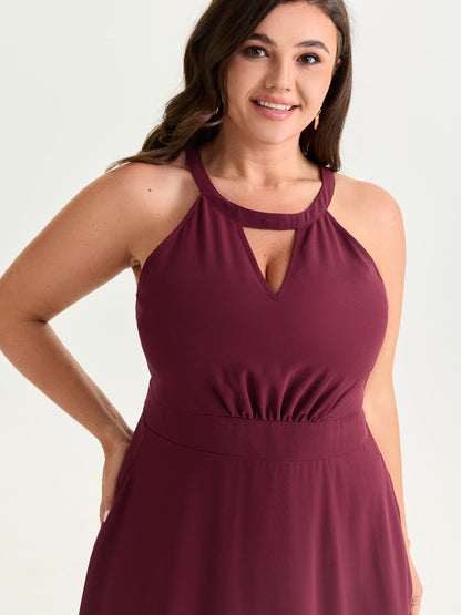 Halter Neckline Handkerchief Hem Midi Dress