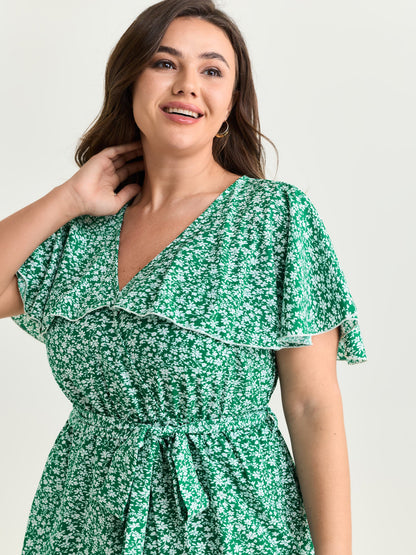 Floral Print Ruffled Wrap Hem Romper