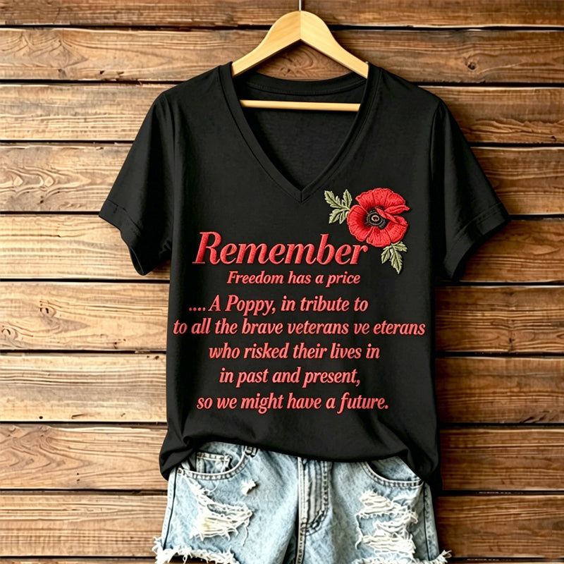 Women's Memorial Day Poppy Art Printed T-Shirt