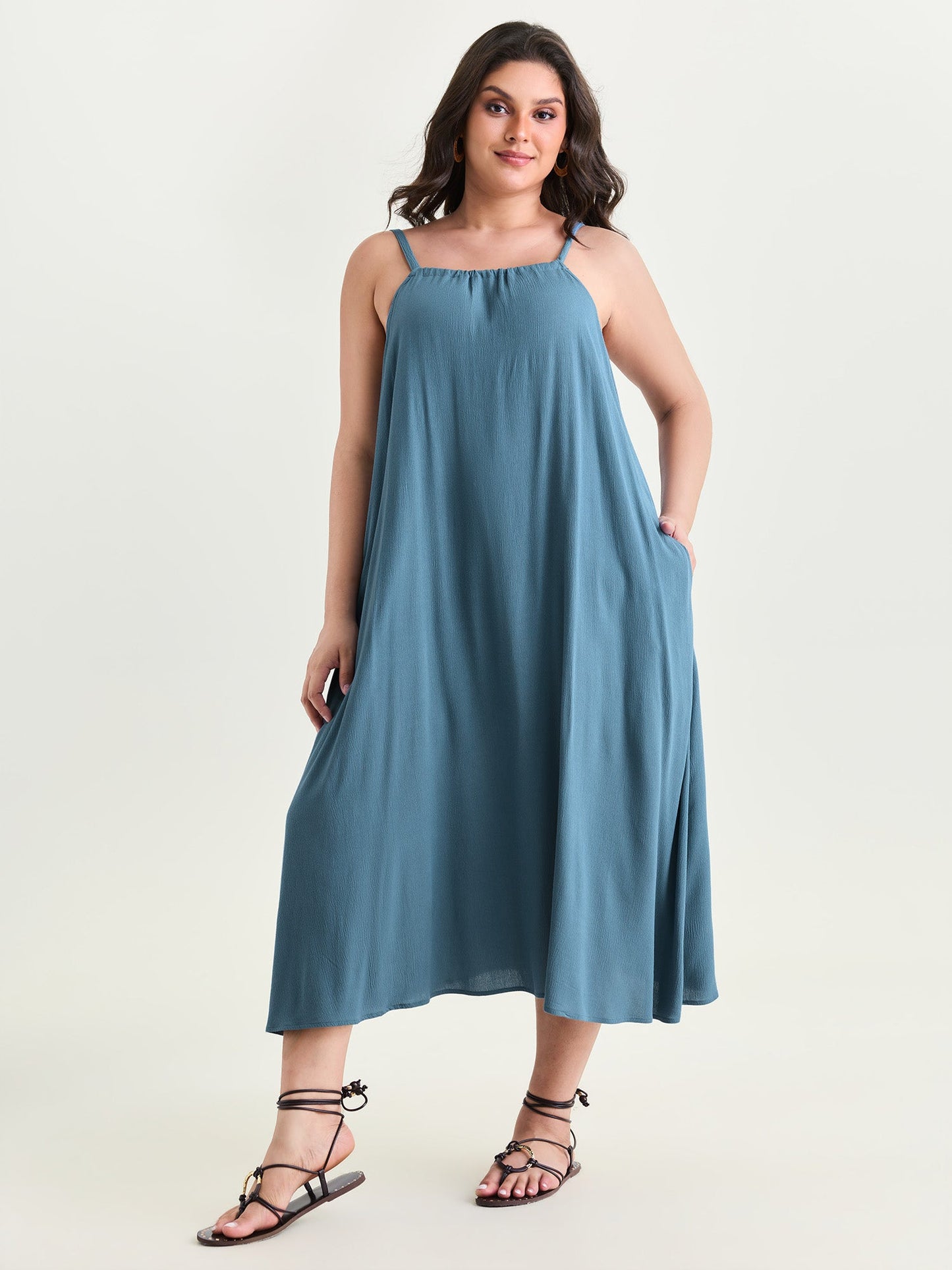 Backless Flowy Cami Plain Midi Dress
