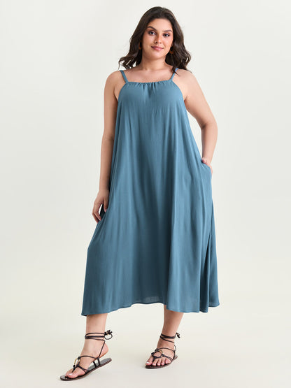 Backless Flowy Cami Plain Midi Dress