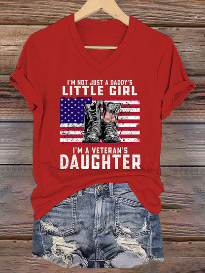 Women's I'm Not Just Daddy's Girl I'm A Veteran's Daughter Printed Casual V-Neck T-Shirt