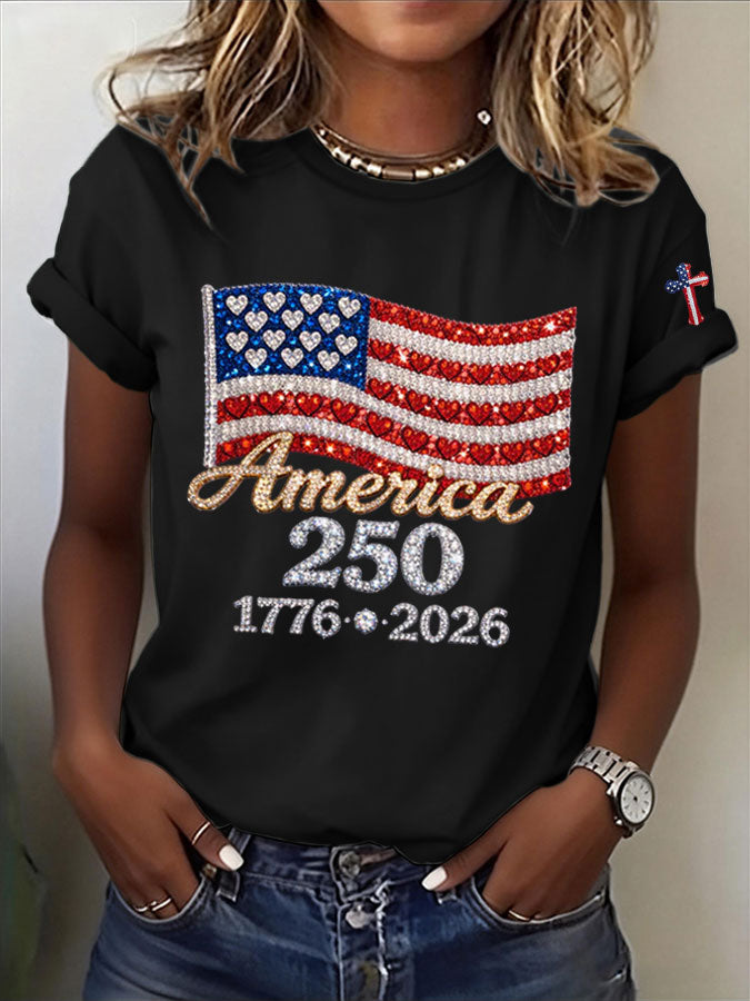 🔥Buy 3 Get 10% Off🔥Women's America Flag Print Casual T-shirt