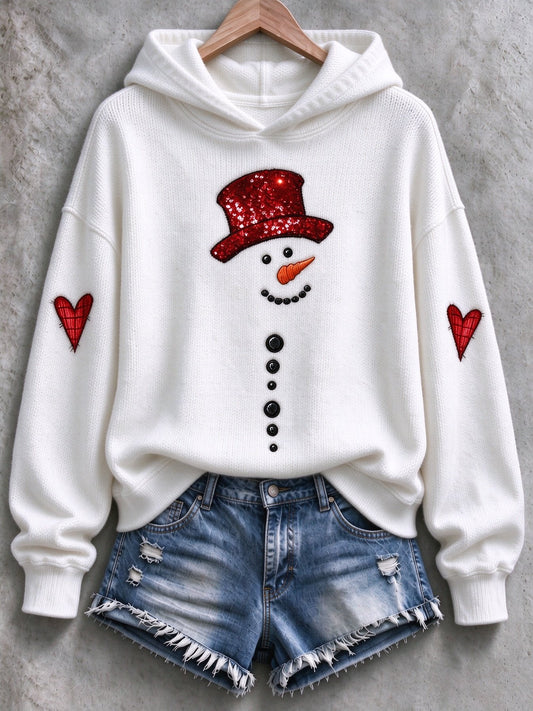 Women's Snowman-Print Knitted Hoodie