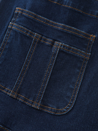 Stretchy Straight-Leg Denim Overall Jumpsuit