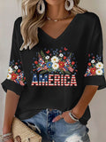 Women's casual retro 250th anniversary waffle-knit long-sleeved T-shirt