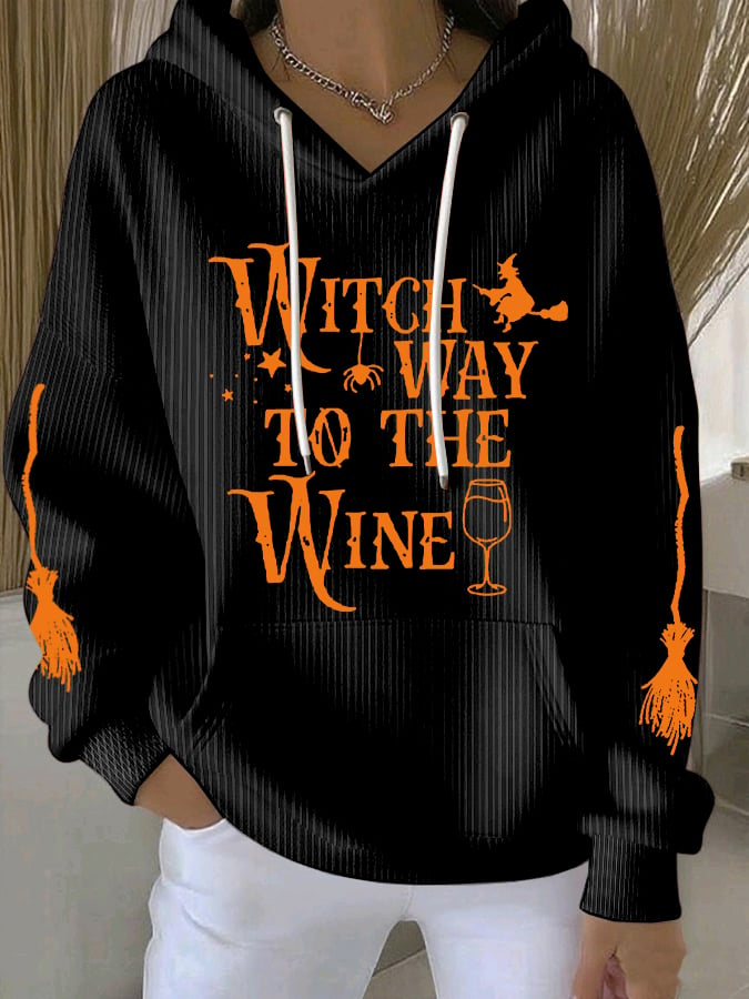 🔥HOT SALE🔥Women's Witch Way To The Wine Print Casual Sweatshirt