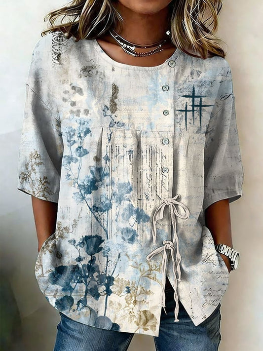 Women's Faith Cross Floral Print Casual Shirt
