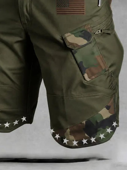 Men's Retro Patriotic Outdoor Multi-Pocket Functional Cargo Shorts