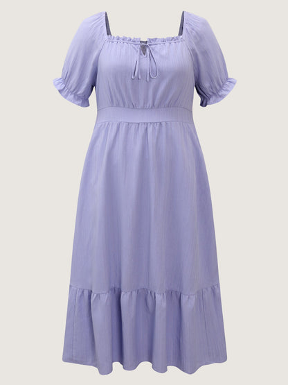 Textured Cinched-Waist Drawstring Flowy Maxi Dress