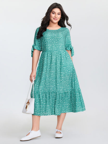 Polka Dot Sleeve Ties Midi Dress