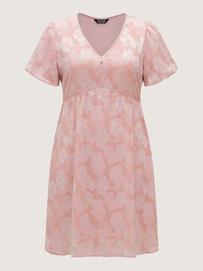 Floral Textured Bubble Sleeve Mini Dress
