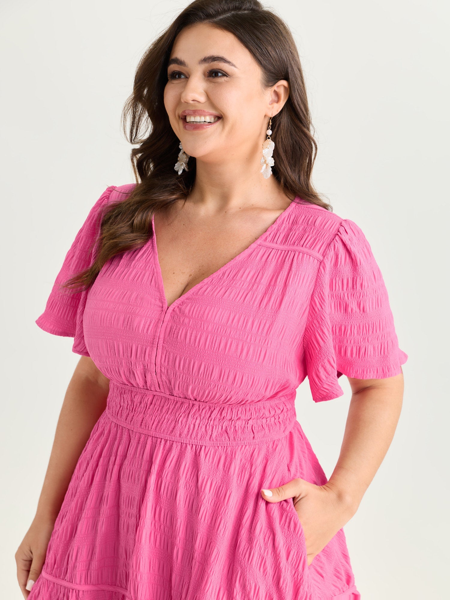 Textured Cinched-Waist Maxi Dress
