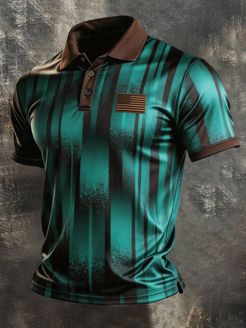 Men's Retro "Patriot" Color-Block Short-Sleeve Polo Shirt