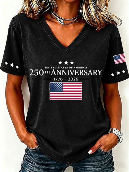 Women'S America Flag  Print Casual V-Neck T-Shirt
