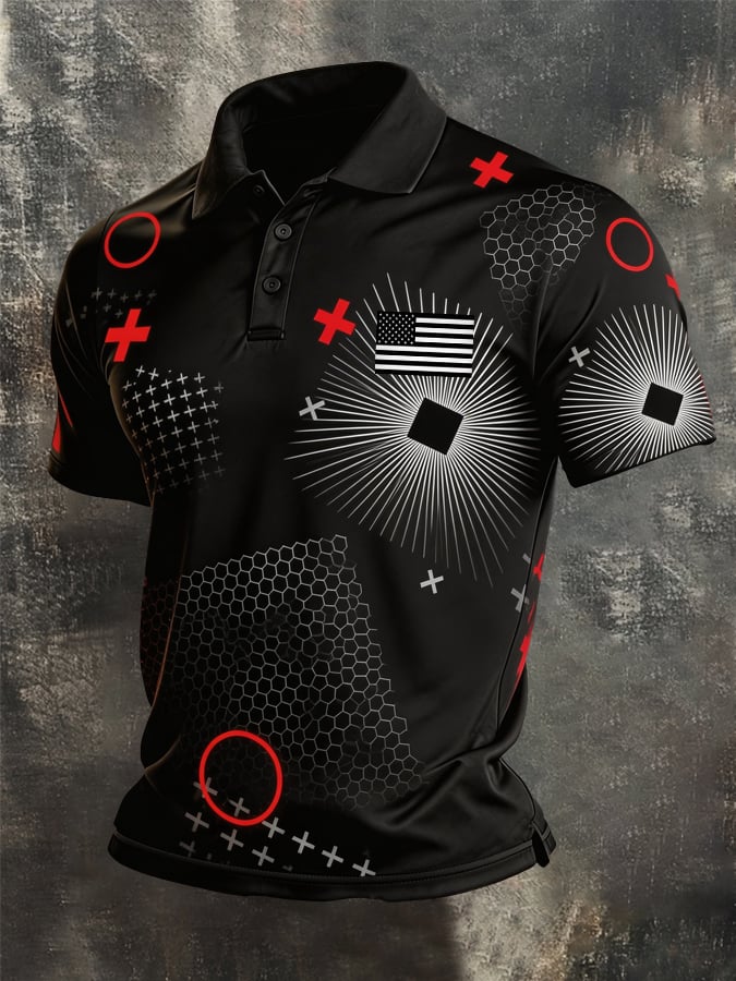Men's Retro Patriot Color Block Polo Collar Short Sleeve