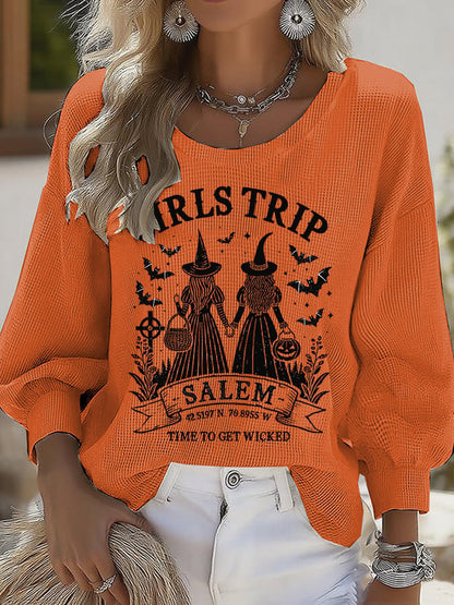 Women's Girls Trip Salem Witch Print Round Neck T-shirt