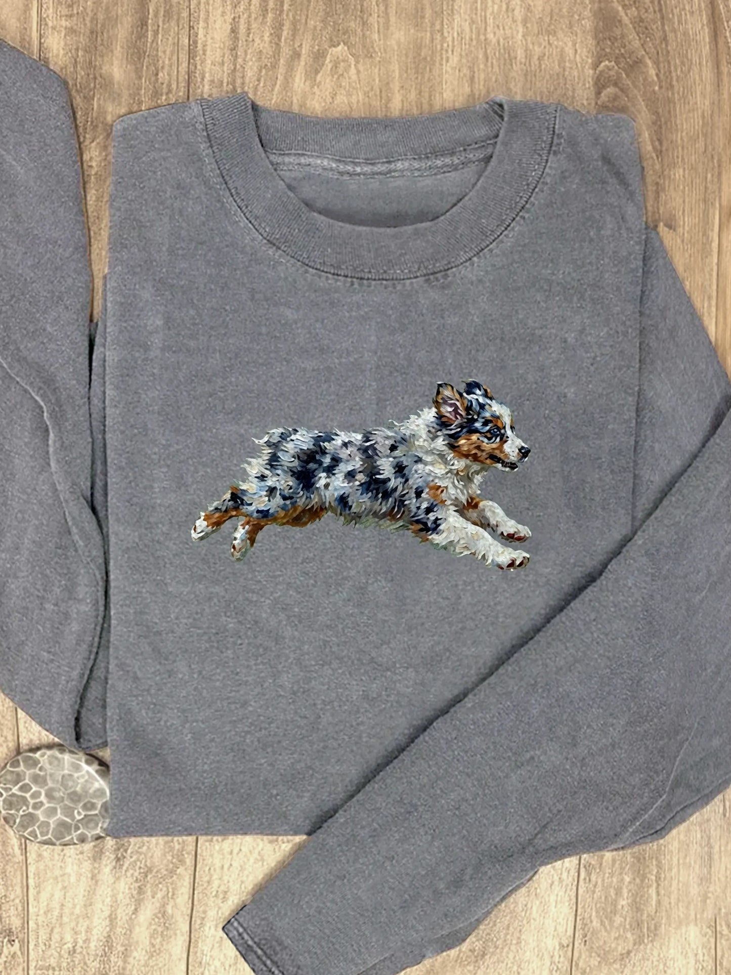 Funny Retro Cute Running Dog Art Print Casaul Cotton Long Sleeve Shirt