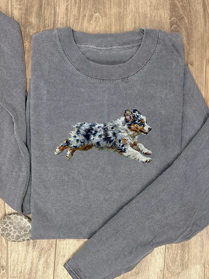 Funny Retro Cute Running Dog Art Print Casaul Cotton Long Sleeve Shirt