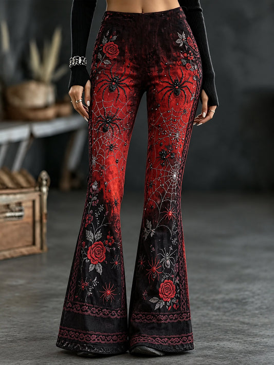 Women's Halloween Skull and Bone Print Flared Leggings