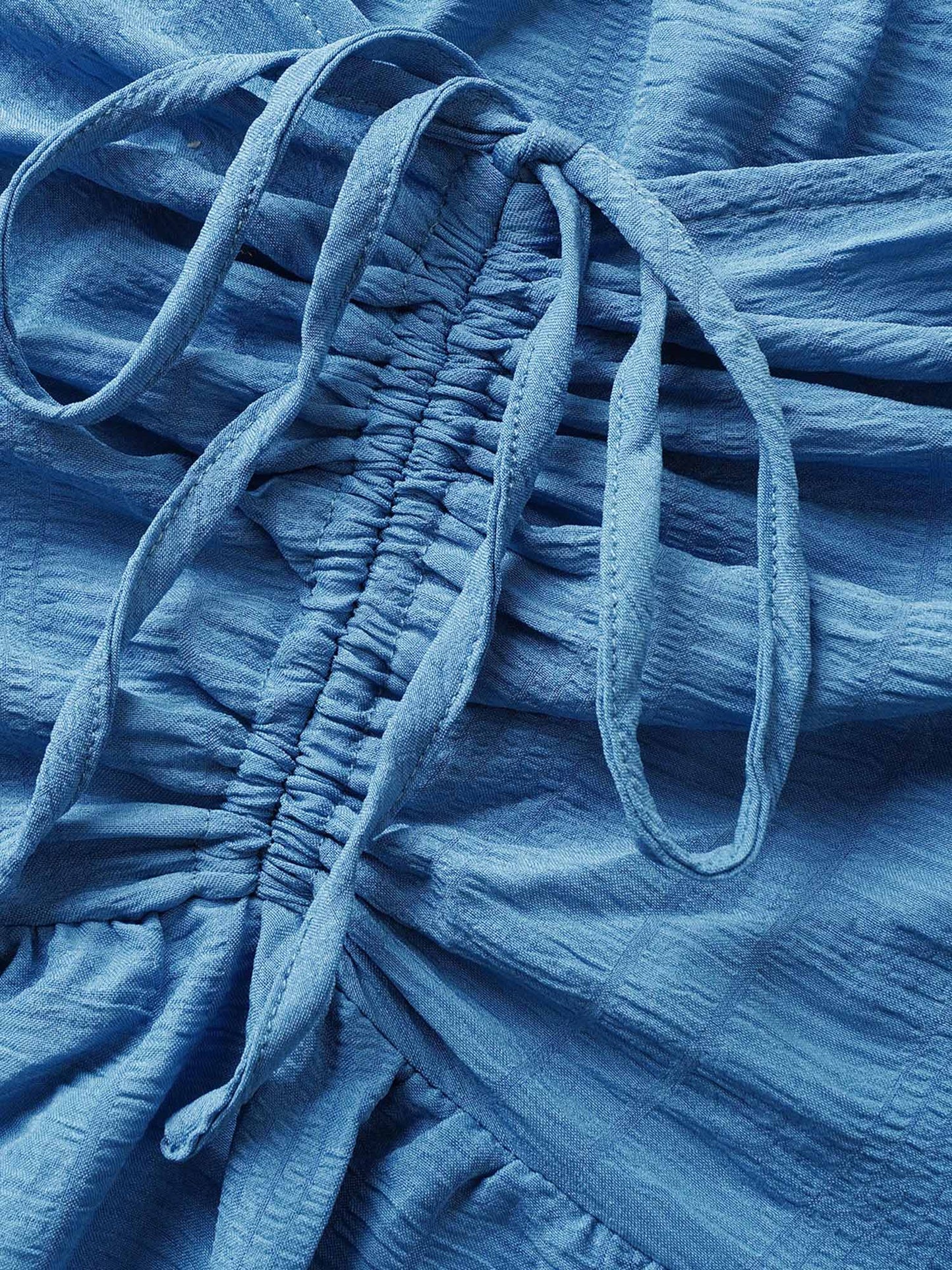Plain Ruched Drawstring Pocket Ruffle Tiered Dress