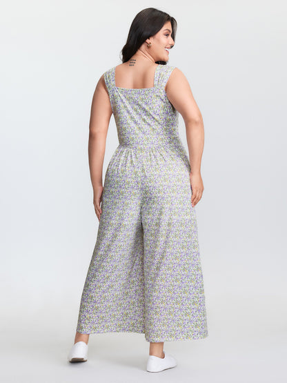 Supersoft Floral Print Twist Front Split Jumpsuit