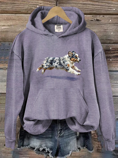 Funny Retro Cute Running Dog Art Casual Hoodie Sweatshirt