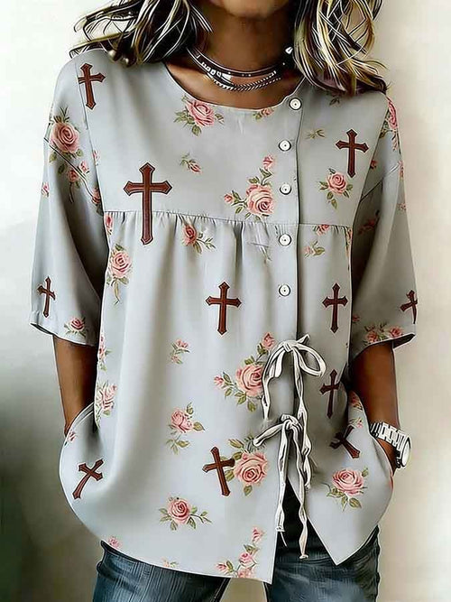 Women's Retro Faith Floral Print Top