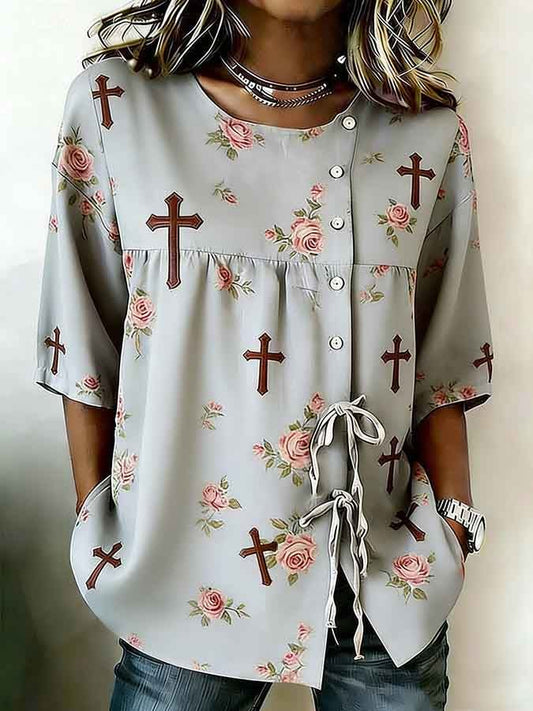 Women's Retro Faith Floral Print Top