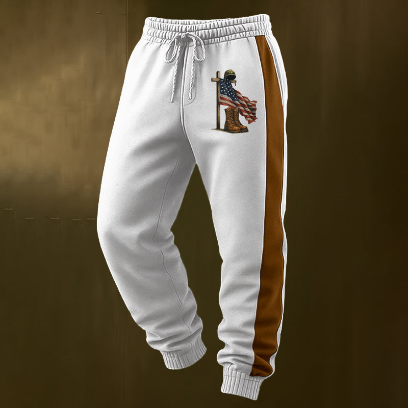 Men's Retro Faith Veteran Flag Print Casual Pants