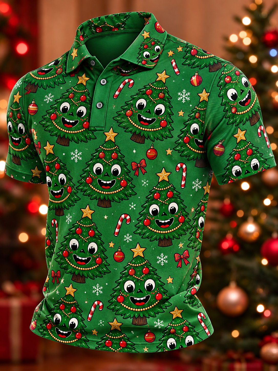 Men's Casual Christmas Print Polo Shirt