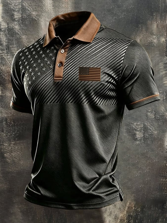 Men's Retro "Patriot" Color-Block Short-Sleeve Polo Shirt
