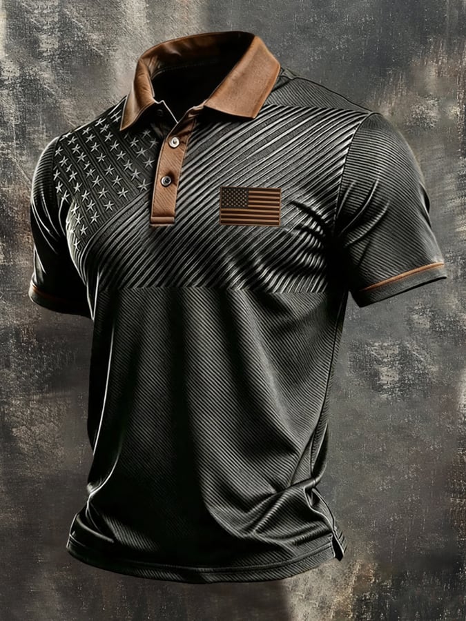 Men's Retro "Patriot" Color-Block Short-Sleeve Polo Shirt