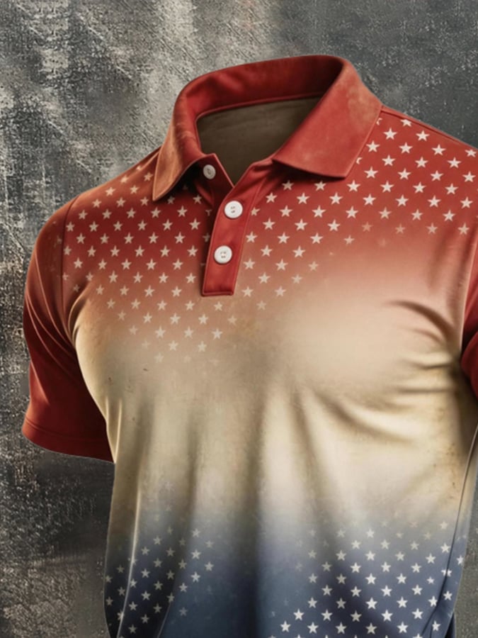 Men's Retro "Patriot" Color-Block Short-Sleeve Polo Shirt