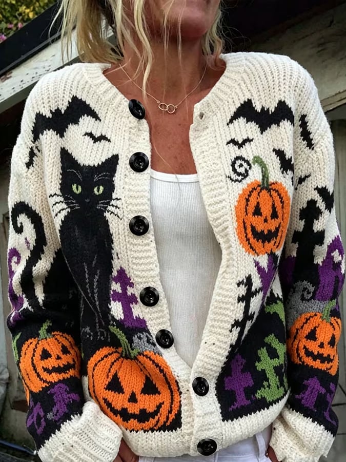 Women's Casual Halloween Print Cardigan