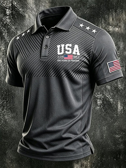 Men'S America Flag Print Casual Polo Shirt