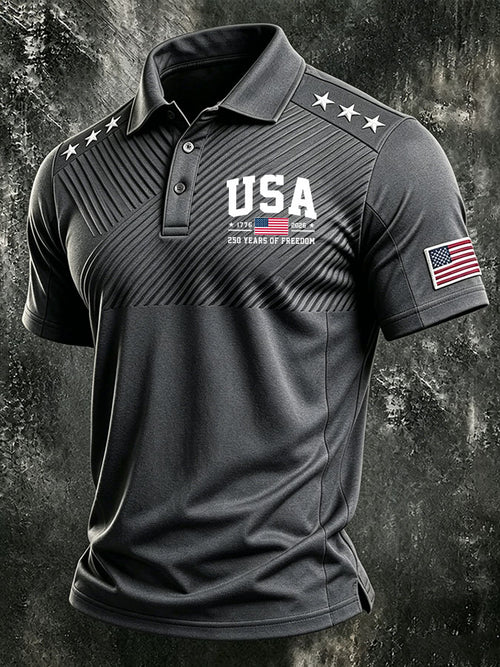 Men'S America Flag Print Casual Polo Shirt