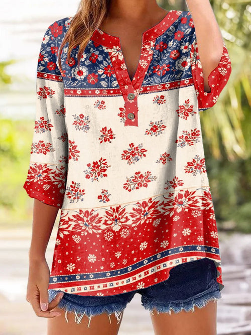 Women's Casual Retro Patriotic Cotton-Linen Shirt