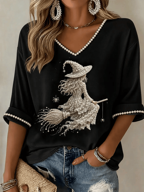 Women's Halloween Witch Print Top