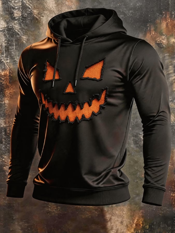 Men's Retro Color-Block Halloween Print Hoodie