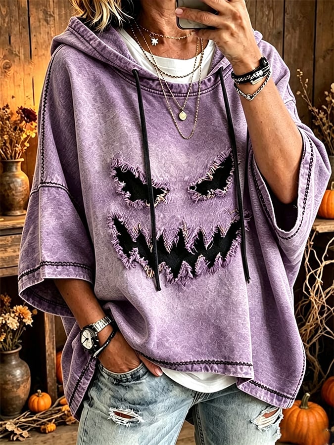 Women's Halloween Scary Pumpkin Face Art Print Hooded Sweatshirt