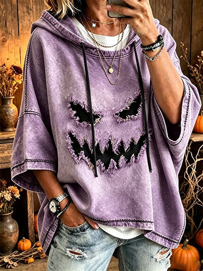 Women's Halloween Scary Pumpkin Face Art Print Hooded Sweatshirt