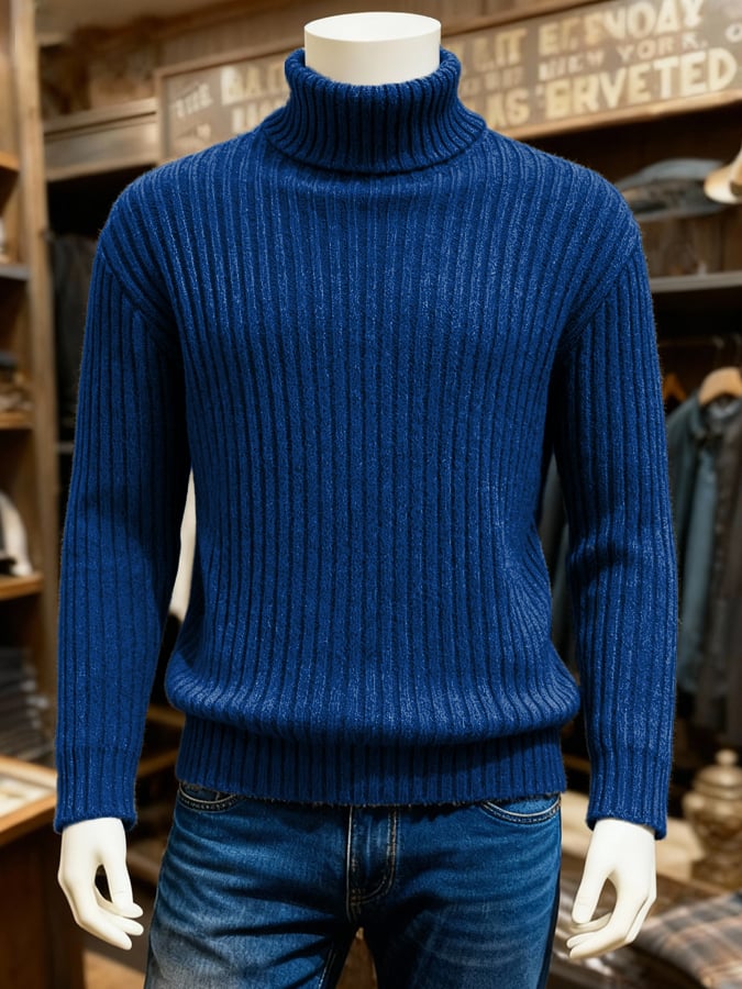 Men's Retro Warm Ribbed Turtleneck Long Sleeve Sweater