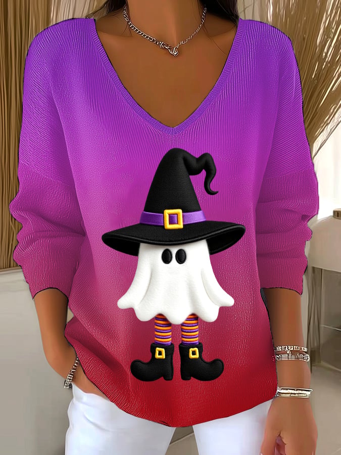 🔥HOT SALE🔥Women's Halloween graphic print dropped shoulder sweater