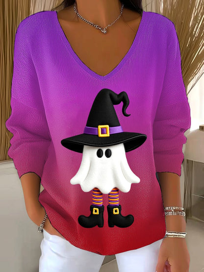 🔥HOT SALE🔥Women's Halloween graphic print dropped shoulder sweater