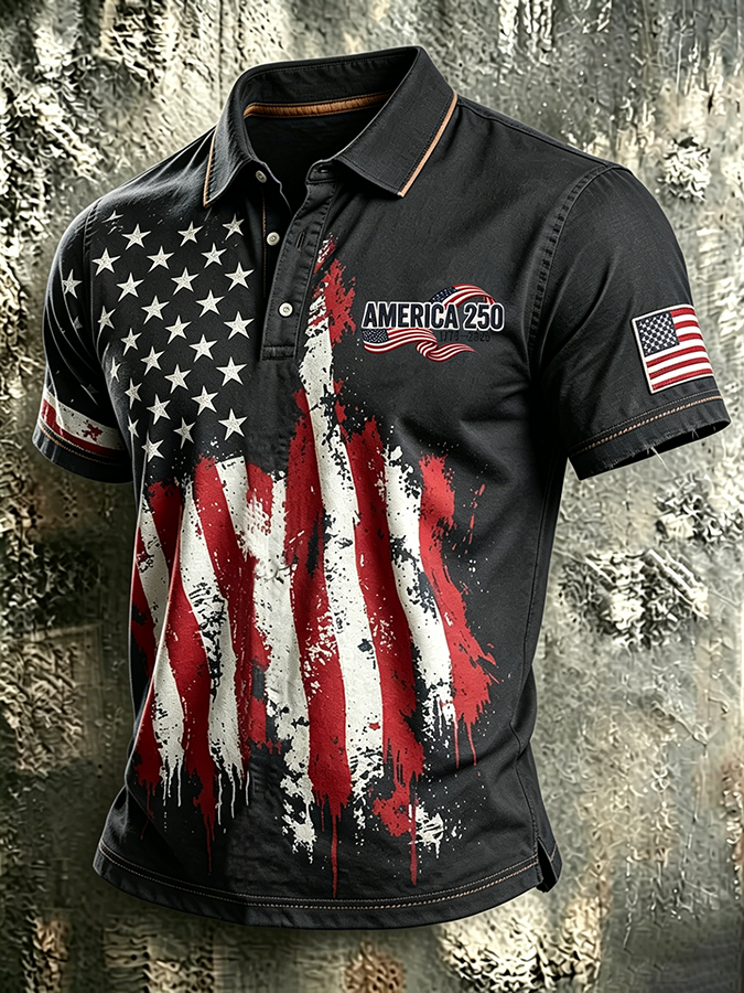 Men'S Casual 250Th Anniversary Embroidered Printed Polo Shirt